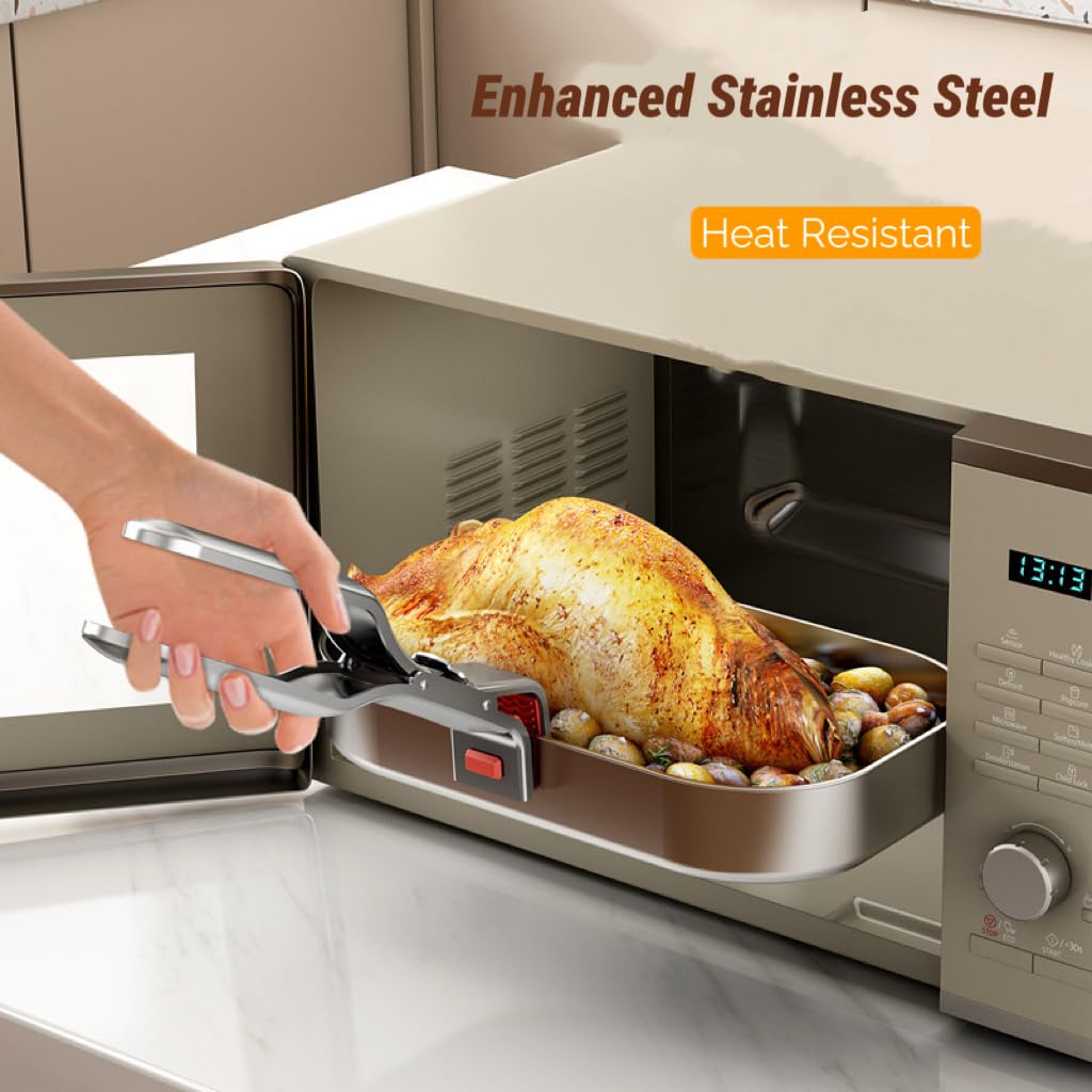 Multi-Purpose Hot Bowl Dish Pan Plate Gripper Kitchen Tweezers Grabber Lifter Clips Tongs Clamp Holder, Anti-Scald Stainless Steel,Non-Slip,for Oven, Air Fryer, Steamer, Pots & Bowls (Silver3)