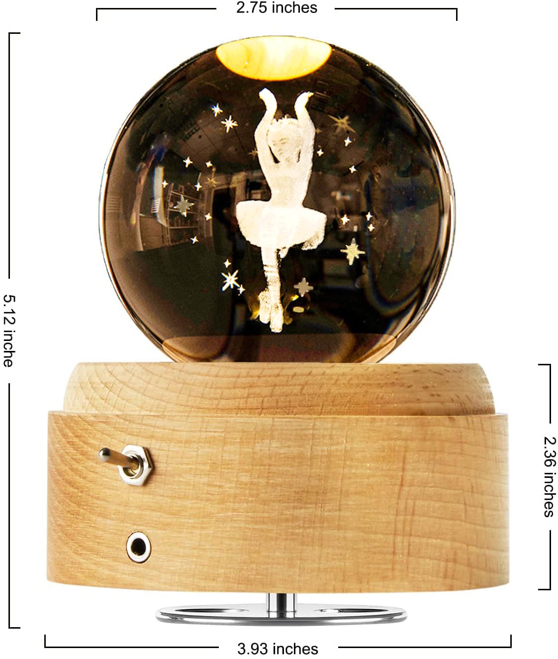 YCWF 3D Crystal Ball Music Box,Luminous Rotating Musical Box,with Projection LED Light Music Box,Best Gift for Birthday Thanksgiving Day Valentines Day Mothers Day Christmas (Ballet Girl)