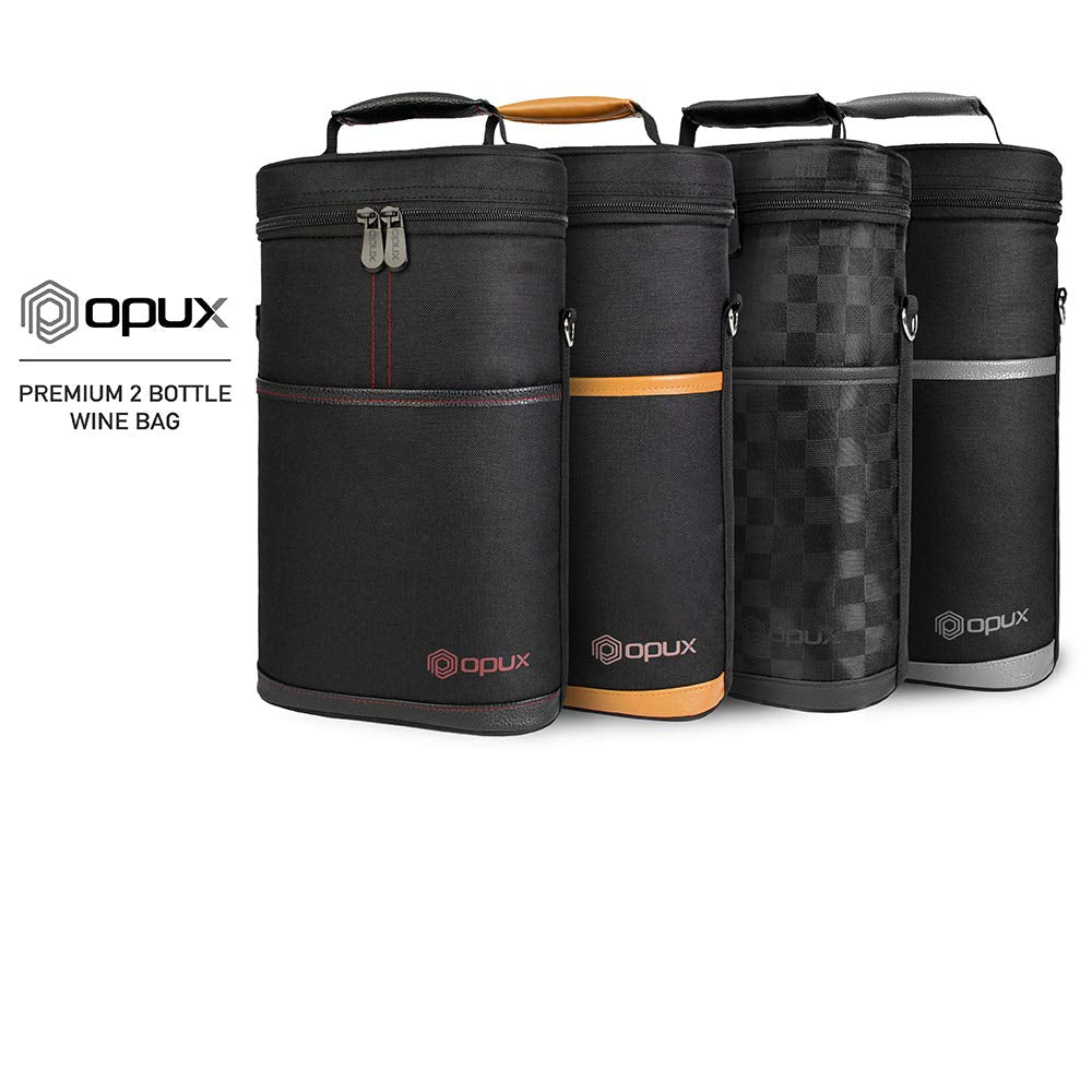 opux 2 Bottle Wine Carrier Tote, Insulated Leakproof Wine Cooler Bag, Wine Travel Bag Tote for Picnic BYOB Beach, Portable Wine Bottle Carrying Case, Gift for Wine Lover Women Men Christmas, Black