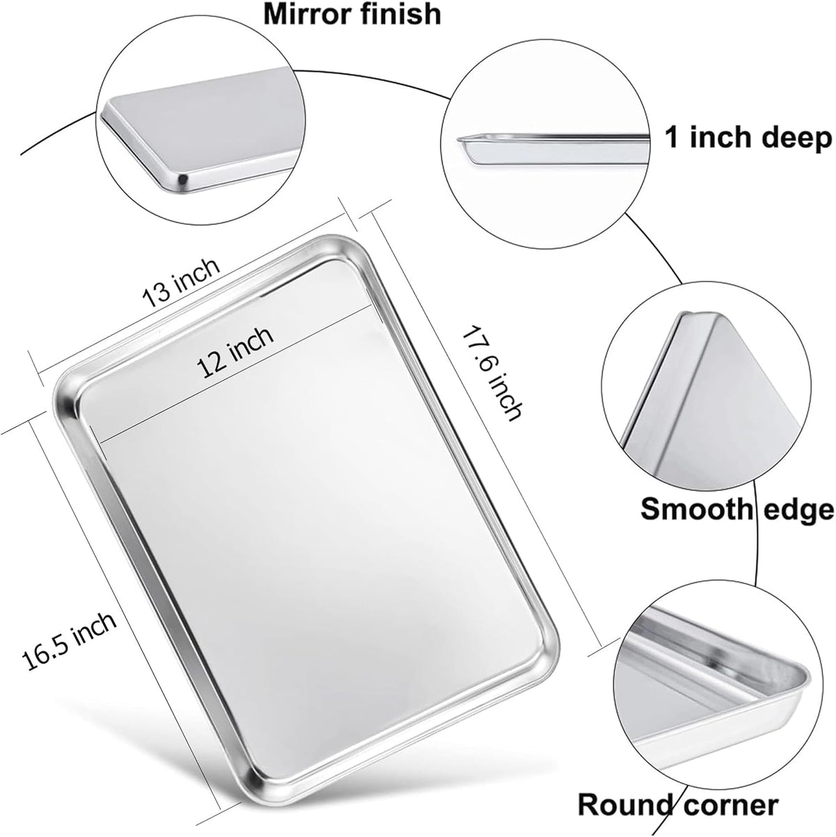 TeamFar Stainless Steel Baking Sheet - Large 17.6” x 13” Cookie Tray | Non-Toxic, Rust-Free & Dishwasher Safe
