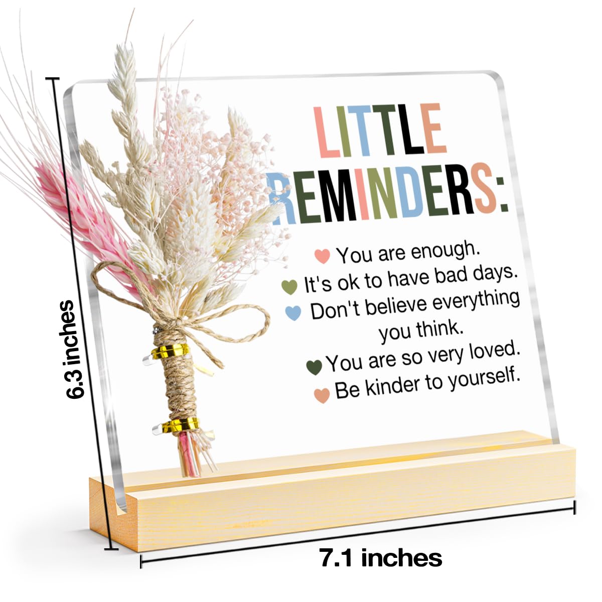 Inspirational Motivational Gifts Little Reminders You are Enough Clear Desk Decorative Sign, Bouquet Acrylic Sign With Wooden Stand for Office Desk Table Shelf