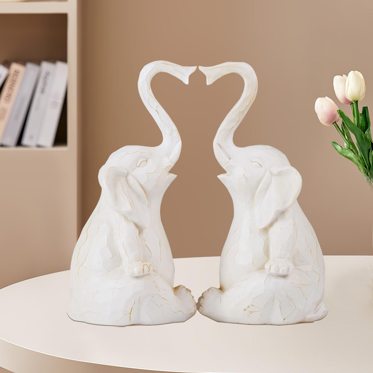 VOFSTAND Loving Pair of Elephants - Handmade Elephant Statues - Symbolic Home Decor Figurines for Love, Luck, and Harmony - Ideal Gift for Wedding, Anniversary, Mother's Day