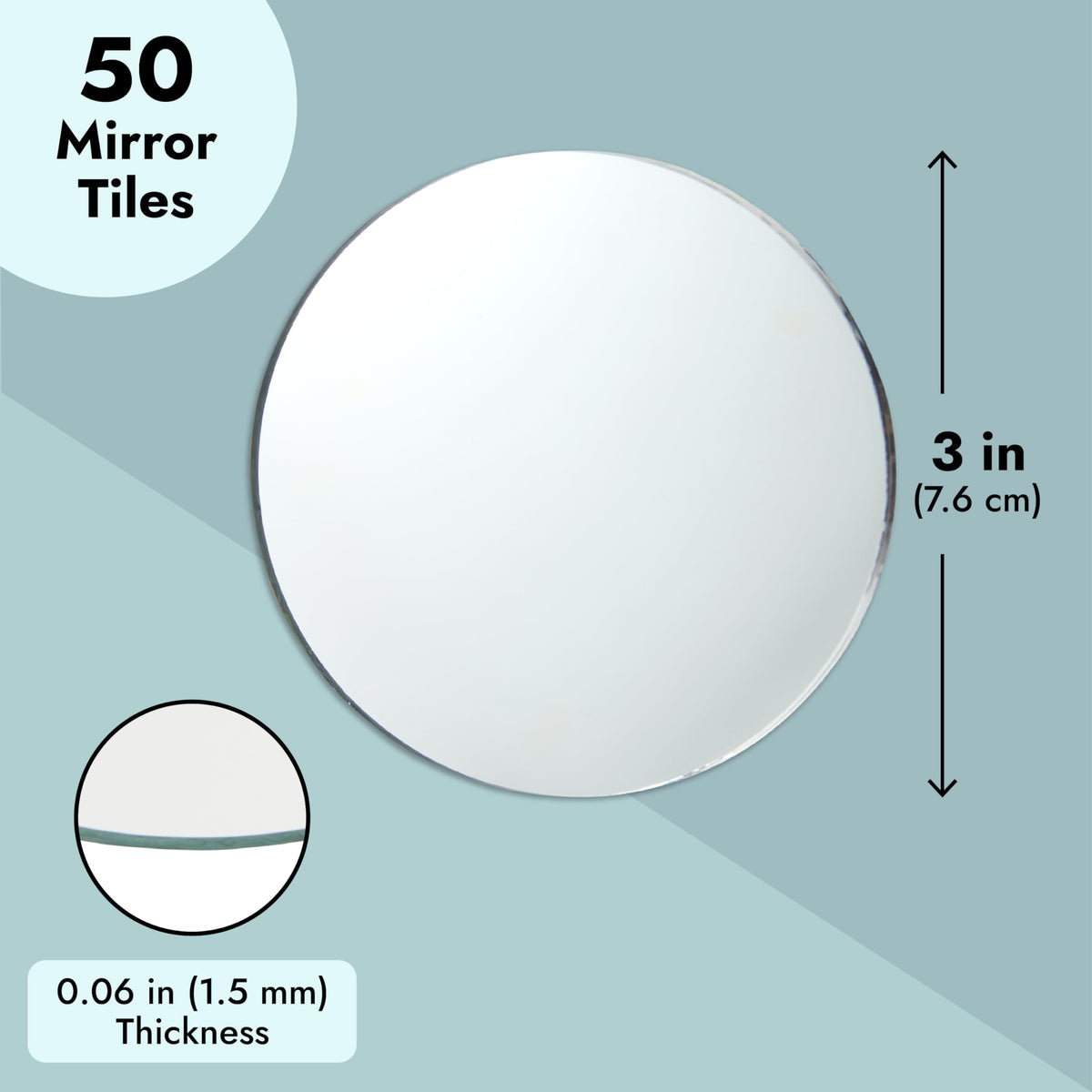 Juvale Glass Mirror Tiles for Crafts - 3 in, Round, Transparent, 50-Pack - Craft Mirrors for DIY & Home Decor