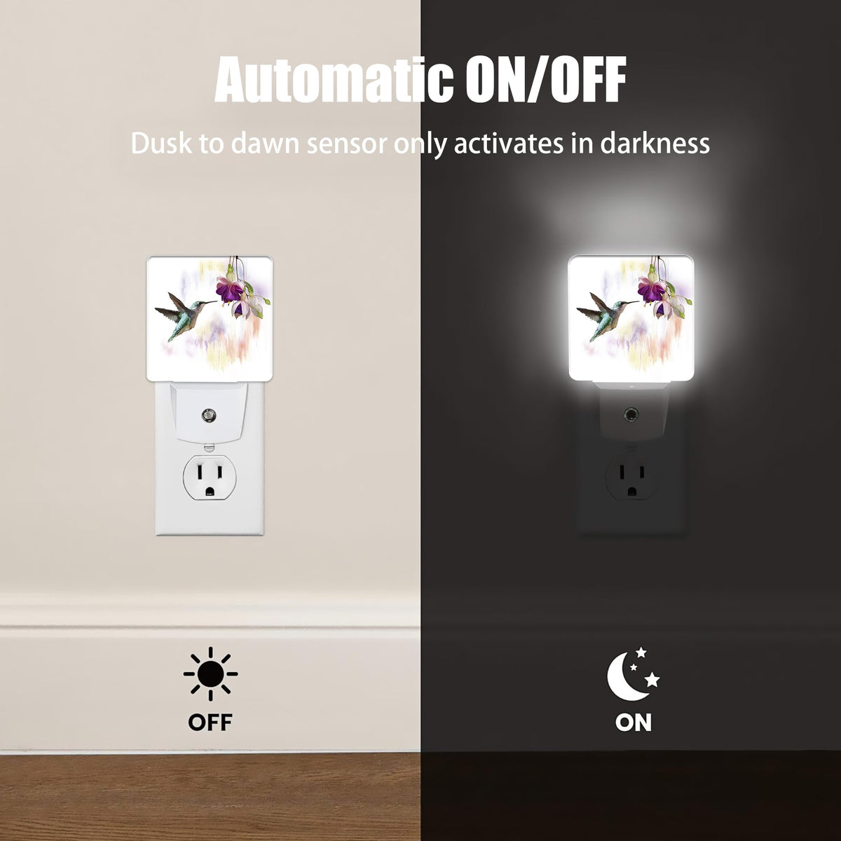 Jopowide Groovy Hummingbird Flowers Dusk to Dawn Night Light, Auto Sensor Lamp Home Indoor Stairway Kitchen Corridor, Night Lights Plug into Wall Decor, Boys Girls Women Men Room Gifts