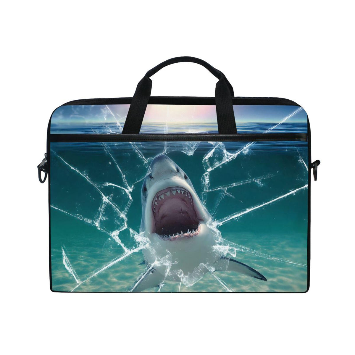 MRMIAN ALAZA Abstract Underwater Big Mouth Shark 15 inch Laptop Case Shoulder Bag Crossbody Briefcase for Women Men Girls Boys with Shoulder Strap Handle, Back to School Gifts