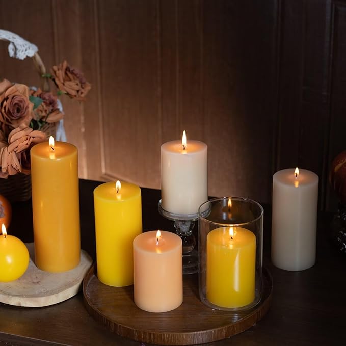 MOZEAL 3" x 8" Hand-Poured Unscented Large Candle, Smokeless Rustic Pillar Candle Set of 2, Slow Burn, No Drip, Approx 150 Hours Burning, Wedding,Harvest and Home Decorative, Tall Spicy Mustard Candle