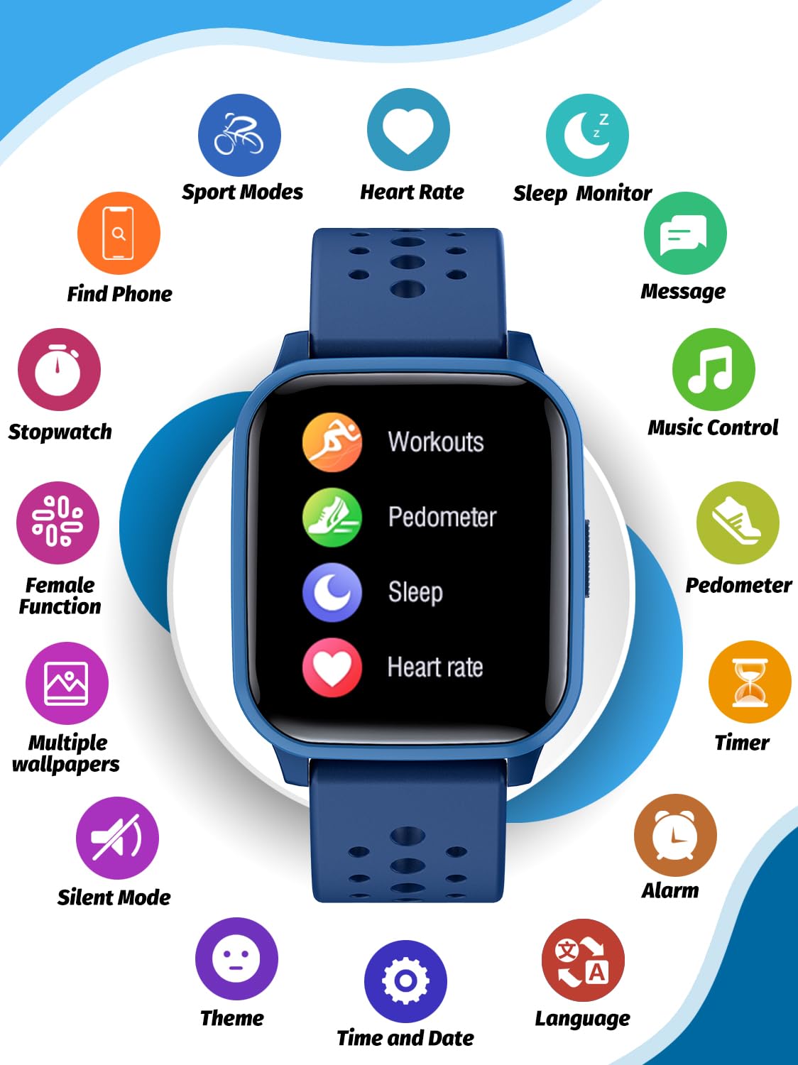 Butele Kids Smart Watch, Smart Watch for Kids 4-16 Years Old with Sleep Mode, 19 Sports Mode, Pedometer, Birthday Gift for Boys Girls, Blue