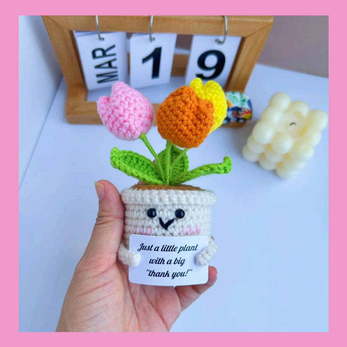 Sulieschen Positive Crochet Tulip Flowers – Handmade Thank You Gifts-Unique Office Decor,New Job Gifts,Positive Energy,Crochet Flowers Appreciation Gift for Women, Mom, Teacher, Friend, Office Décor