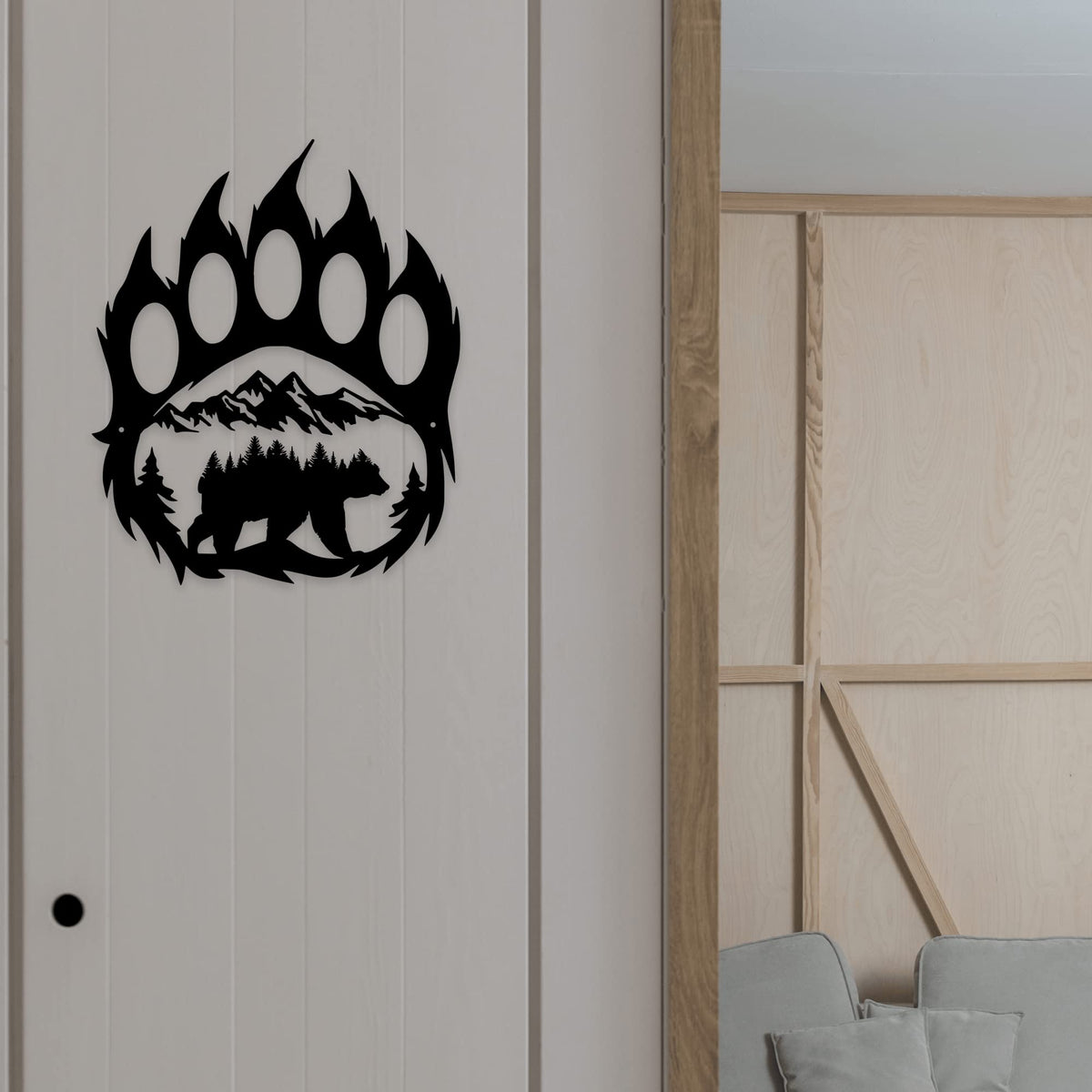 Rustic Cabin Hunting Bear Paw Decor - Metal Bear Wall Art, 14.5 x 11.8 inches, Black for Bathroom, Living Room, Bedroom