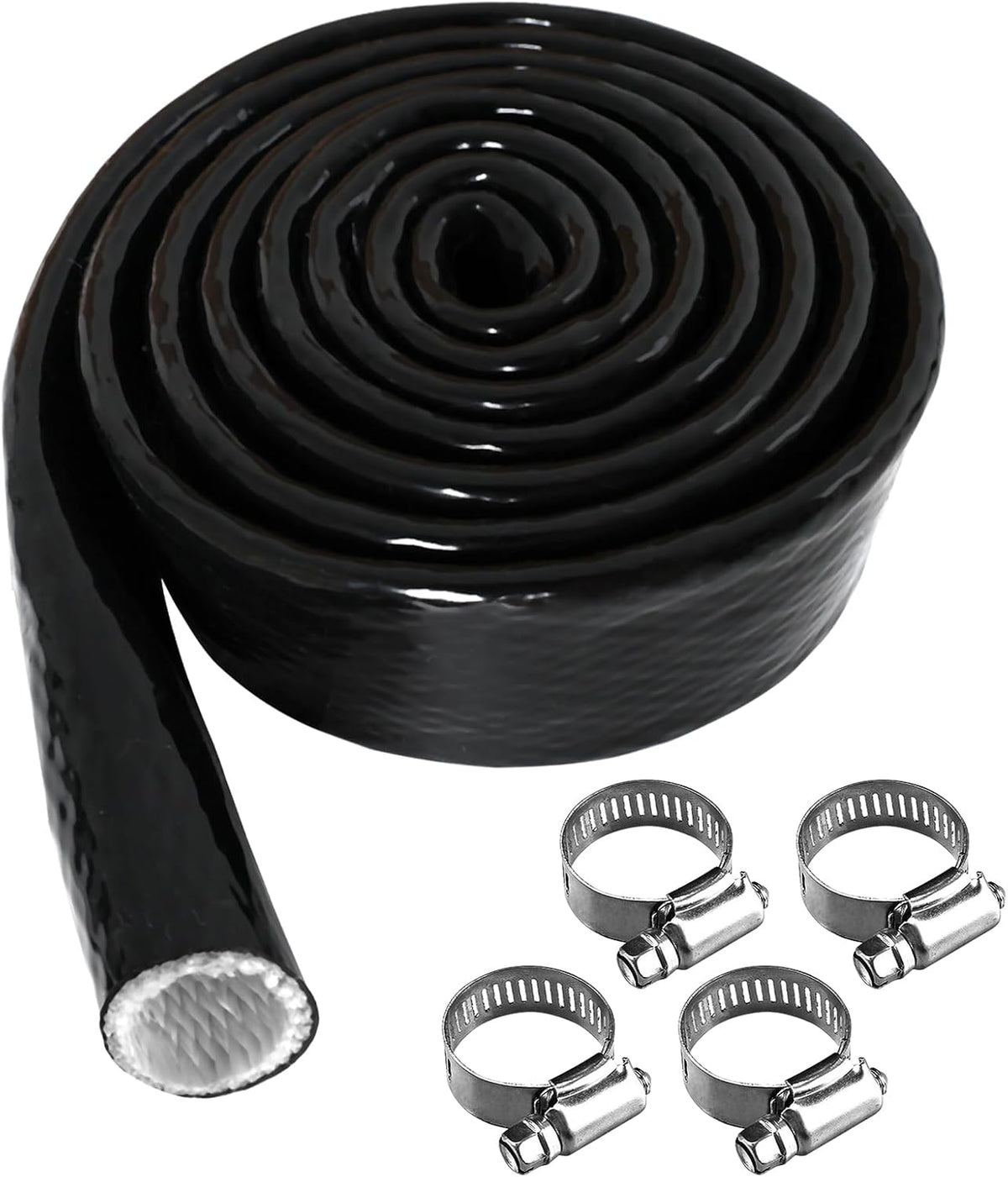 Amerbro 3/4" 4 3/4" x5FT) ID Heat Shielded Fire Thermo Armor Fire Sleeve Silicone Coated Fiberglass Heat Protection