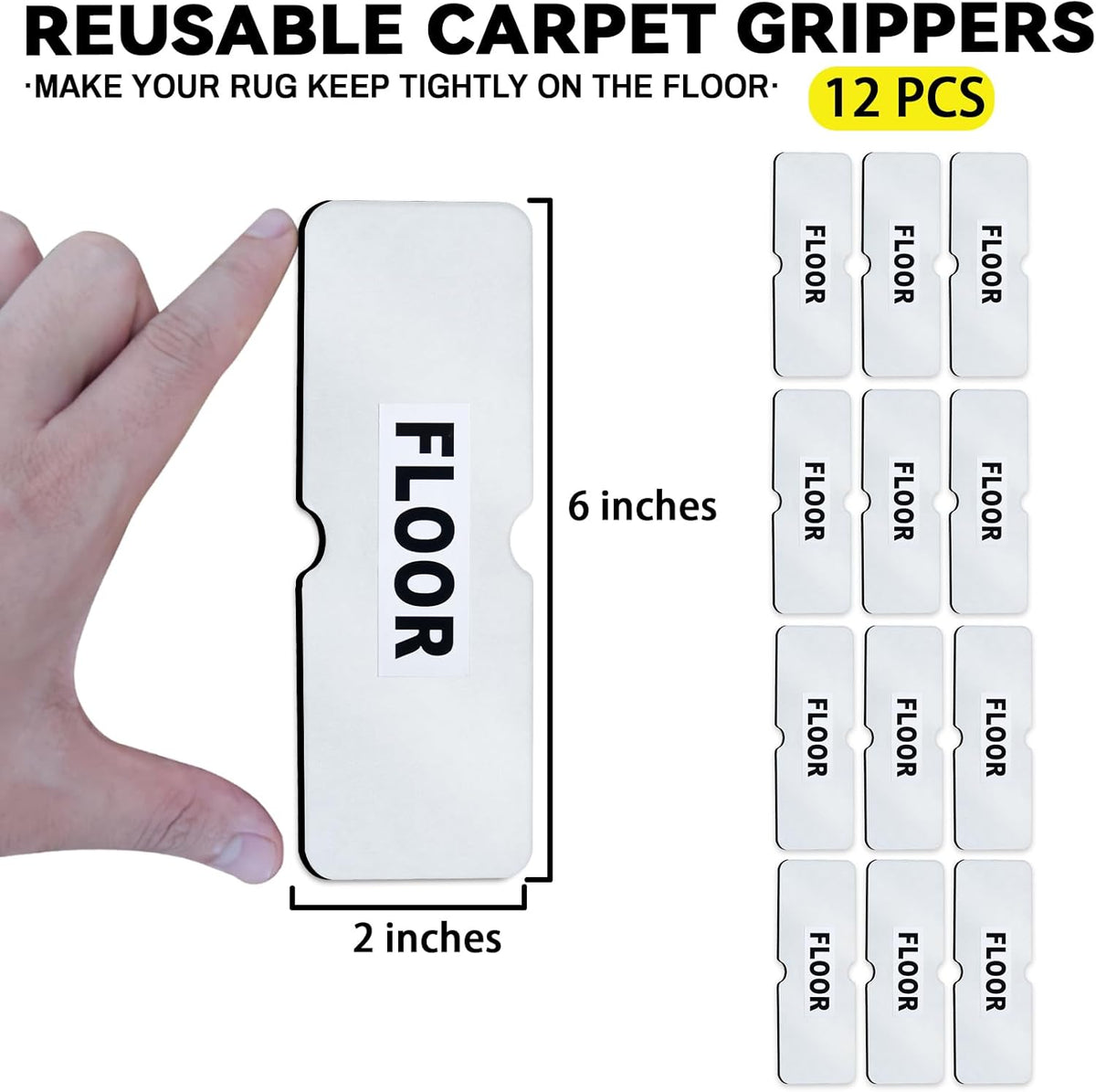 Skiennix Non-Slip Rug Grippers - Reusable Carpet Tape for Hardwood Floors | 12 Durable Pads