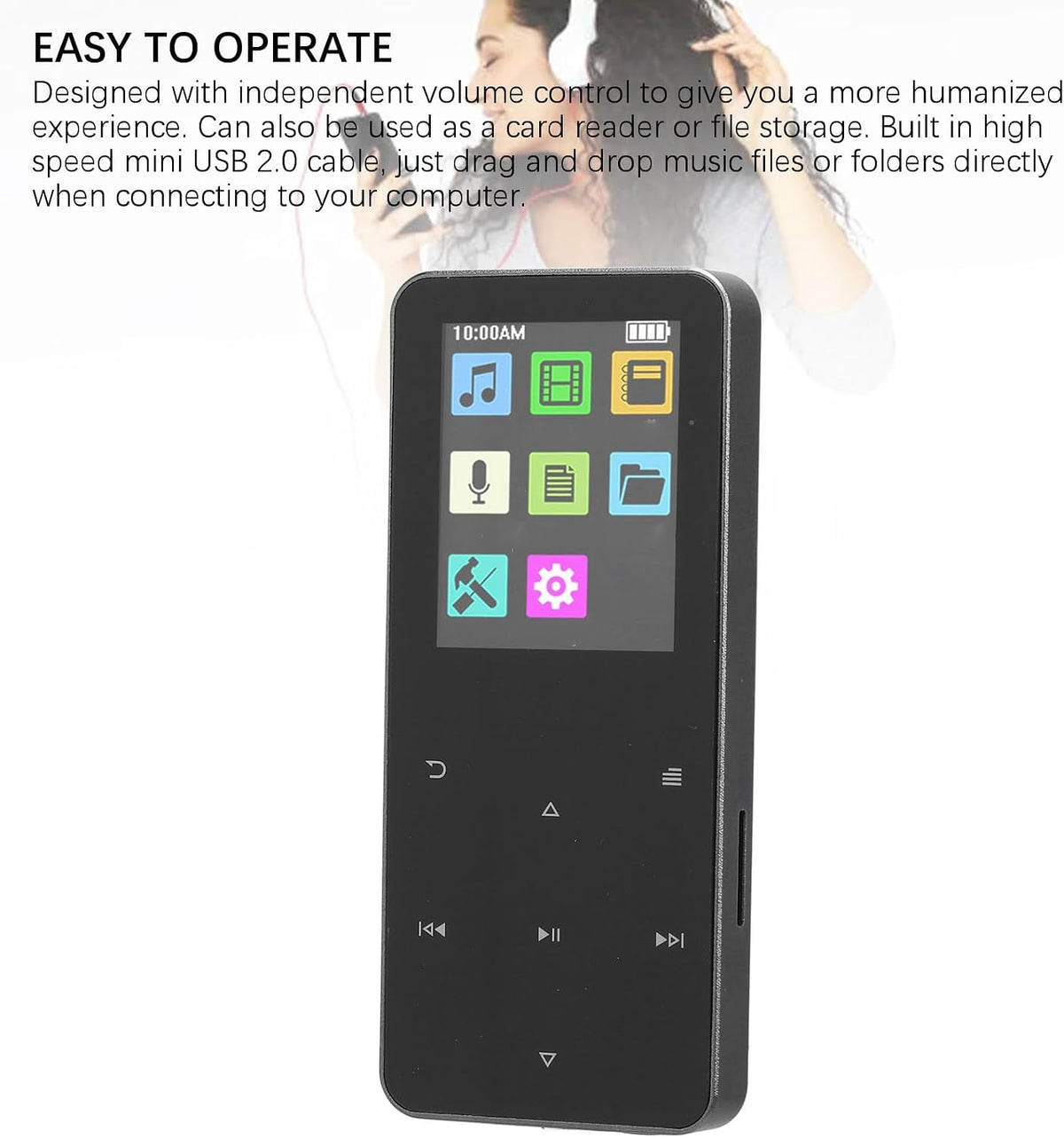 ASHATA MP3 1.8 Inch MP3 8H MP3 (4GB) Player with TFT Touch Screen, Lossless Sound Player, HiFi Music Player Electronic