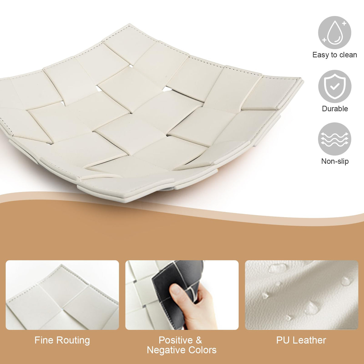 PU Leather Valet Tray for Men Women Key Holder Bowl for Entryway Table Bedside Nightstand Desk Tray for Wallet, Keys Men's Gift - Small, 7.1" D x 7.1" W x 2" H