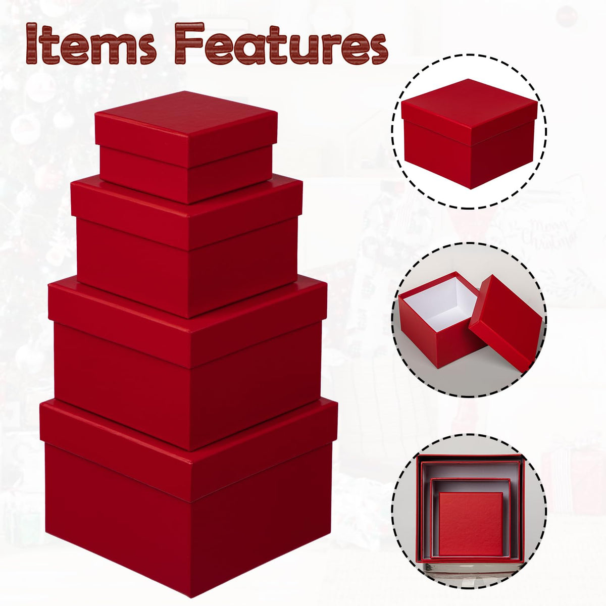 Oairse Gift Boxes for Presents Red Gift Boxes with Lids Nested Box with Lid 4 Packs Small Box Set for Bridesmaid, Proposal, Wedding, Birthday, Baby Showers