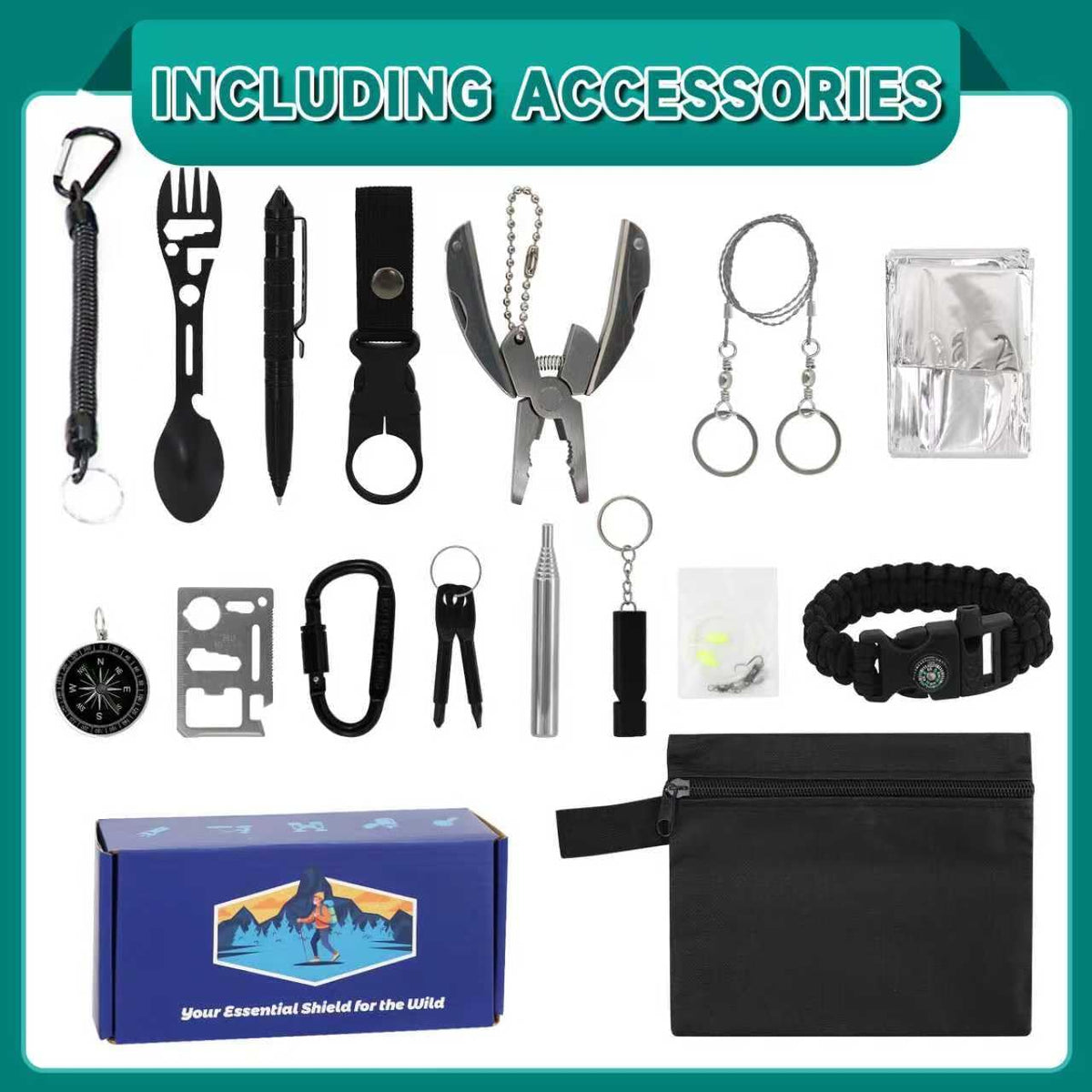 Teen Boy Gifts, Unique Graduation Gifts for Teenage Boy Ages 10 11 12 13 14 15 16 17 18, Son Boyfriend Man Toy Birthday Gifts Idea, 16 PC Survival Gear Kit Hunting Fishing Camping Accessories