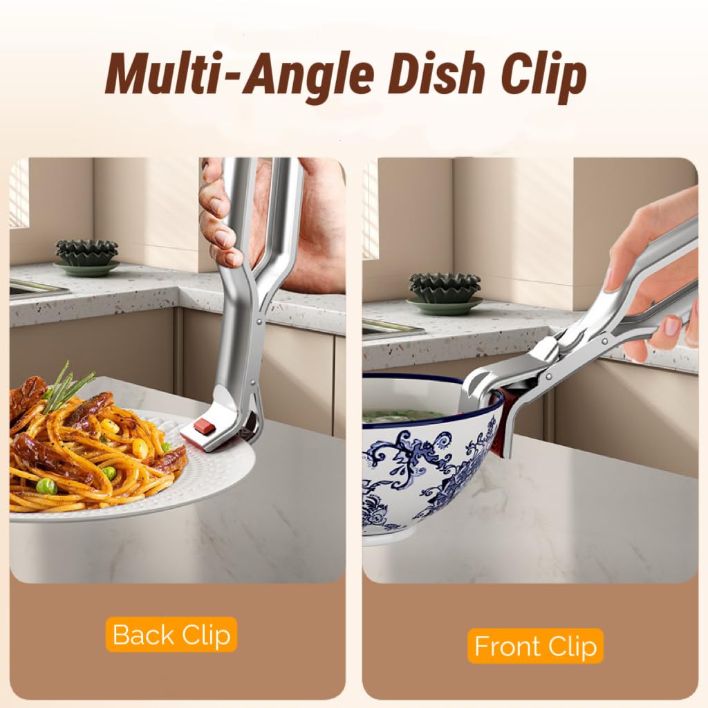 Multi-Purpose Hot Bowl Dish Pan Plate Gripper Kitchen Tweezers Grabber Lifter Clips Tongs Clamp Holder, Anti-Scald Stainless Steel,Non-Slip,for Oven, Air Fryer, Steamer, Pots & Bowls (Silver3)