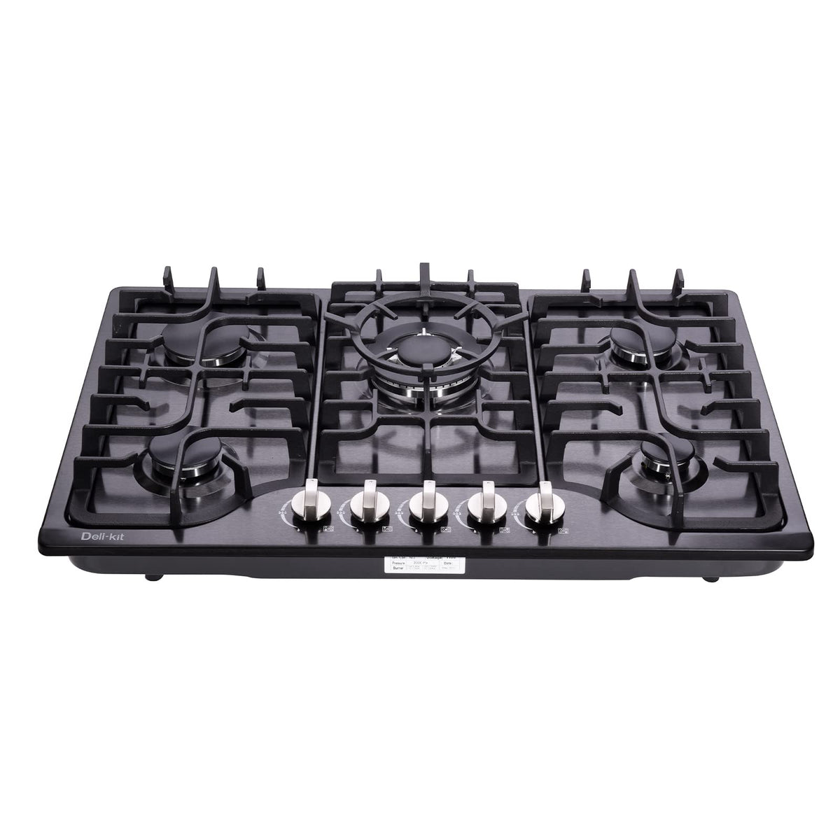 Deli-Kit 30 Inch LPG/NG Gas Cooktop Dual Fuel 5 Sealed Brass Burner Stainless Steel Hob 110V AC pulse Ignition Stainless Steel Gas Cooktops DK257-B01 Gas Hob