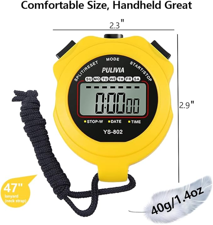 Stopwatch Timer Lap Split Digital Stopwatch with Clock Calendar Alarm, Large Display Stop Watch for Sports Kids Coaches Swimming Running