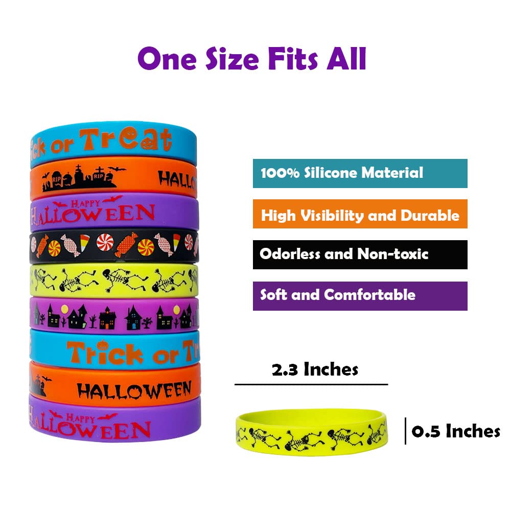 JAKADYUKS 60pcs Halloween Silicone Bracelets Party Rubber Wristbands Trick or Treat School Supplies Return Gifts Bulk Toys for Teacher Prizes Party Accessories