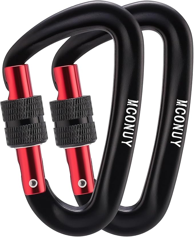 12kN Locking Carabiner Clips, Small Aluminium Carabiners Keychain, Heavy Duty Caribeaners for Camping, Hiking, Hammocks, Swings, Dog Leash, 2 Pcs