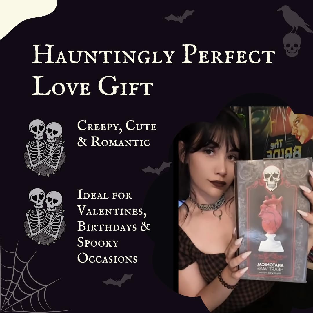 LevOli Gothic Anatomical Heart Vase - Valentines Creepy Large Human Heart Shaped Flower Planter - Horror Lovers Halloween Themed Gifts for Adult Women - Edgar Allan Poe Spooky Decor Weird Oddities