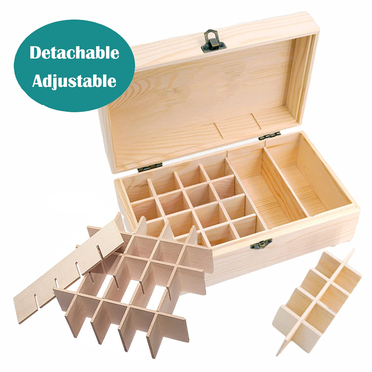 RoseFlower Wooden Portable Essential Oil Storage Box Home Fragrance Carrier Case, Holds 36 Bottles for 10, 15, 20, 50ml - Aromatherapy Organizer Nail Polish Fragrance Container - Keep Your Oils Safe