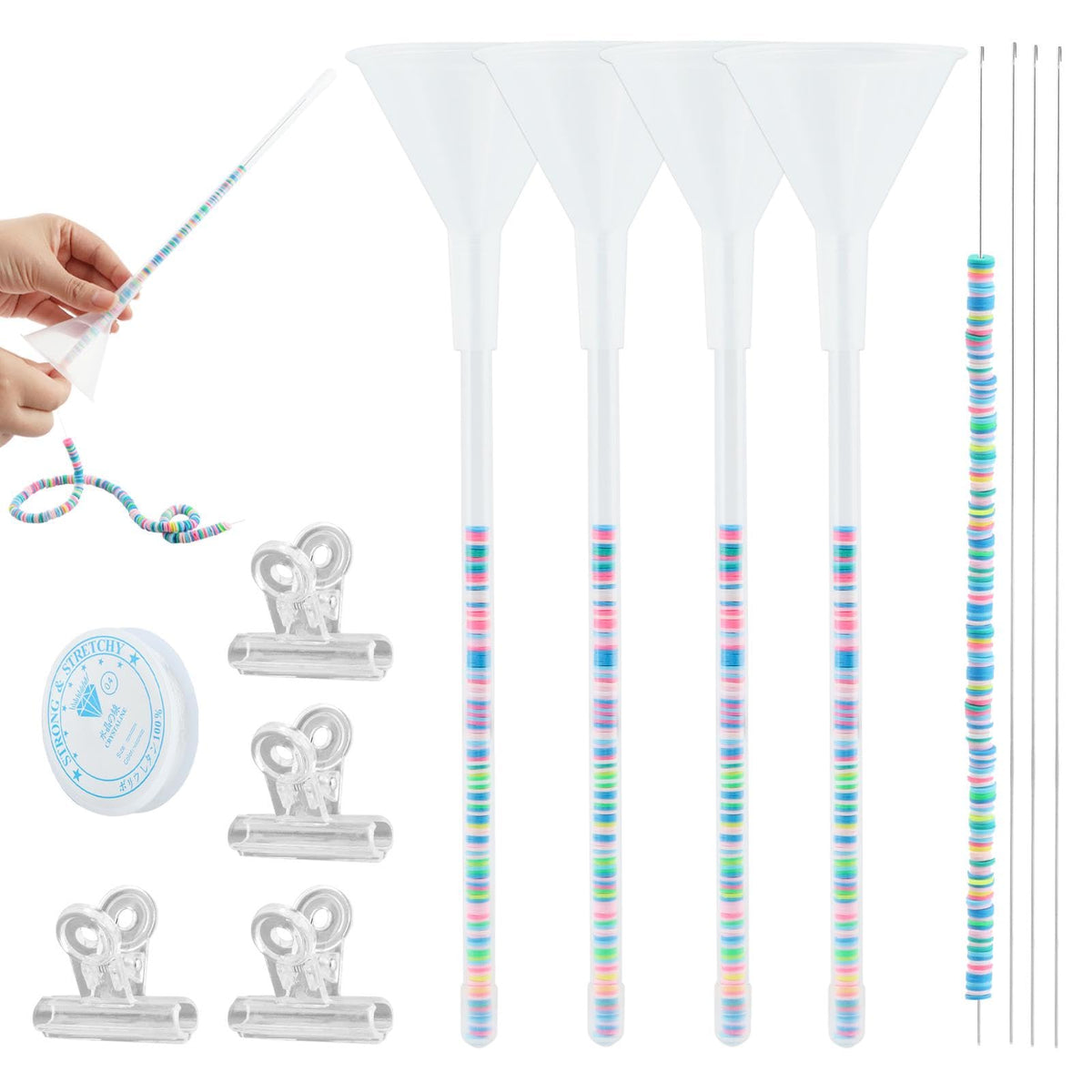 LVOERTUIG Beading Funnel, Clay Beads Bracelet Making Kit, 4 Pcs Beading Funnel Bead Bracelet Kit for Jewelry Making Clay Beads Bracelets Making with Beading Funnel, Beading Needles, Clip