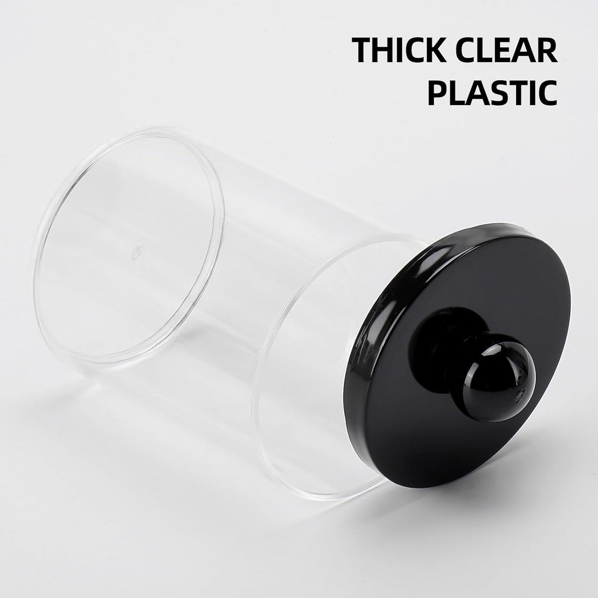 Tbestmax Qtip Holder - 10oz Plastic Apothecary Jar with Black Lid for Cotton Swabs & Pads | Black