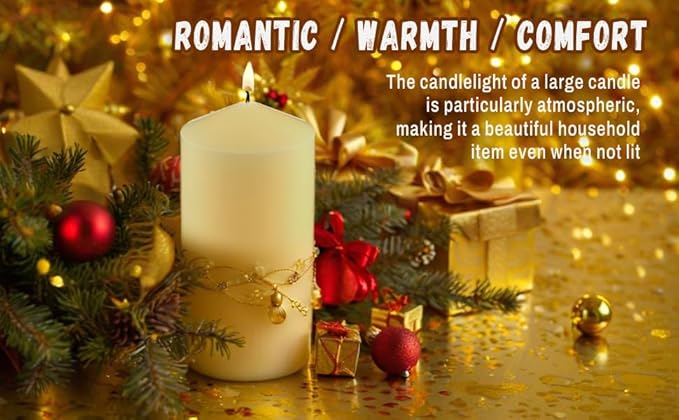 3×6 Ivory Pillar Candles Set of 6 Unscented Handpoured Weddings, Home Decoration, Restaurants, Spa, Church Smokeless Cotton Wick - Ivory 450 Hour