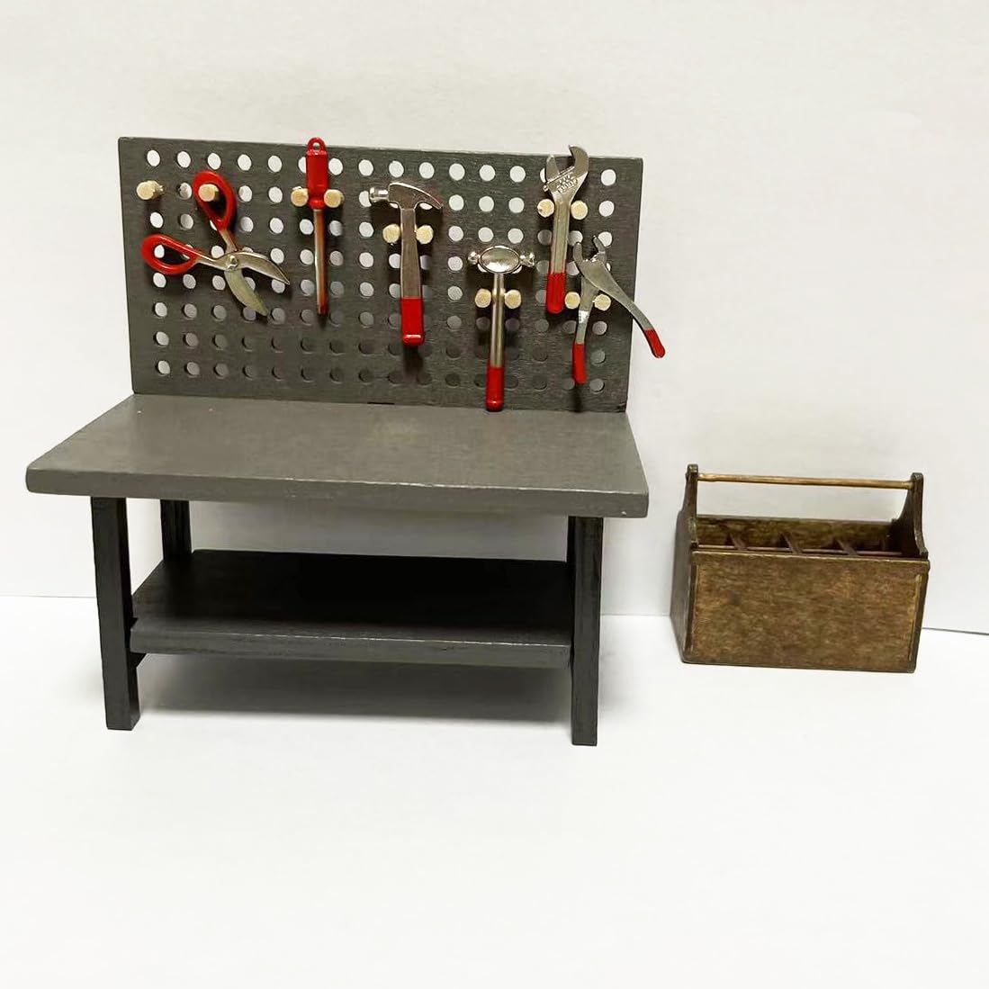 1:12 Dollhouse Miniature Tool Workbench with Accessories Miniature Dollhouse Garage Garden Furniture (Darkgreyworkbench)