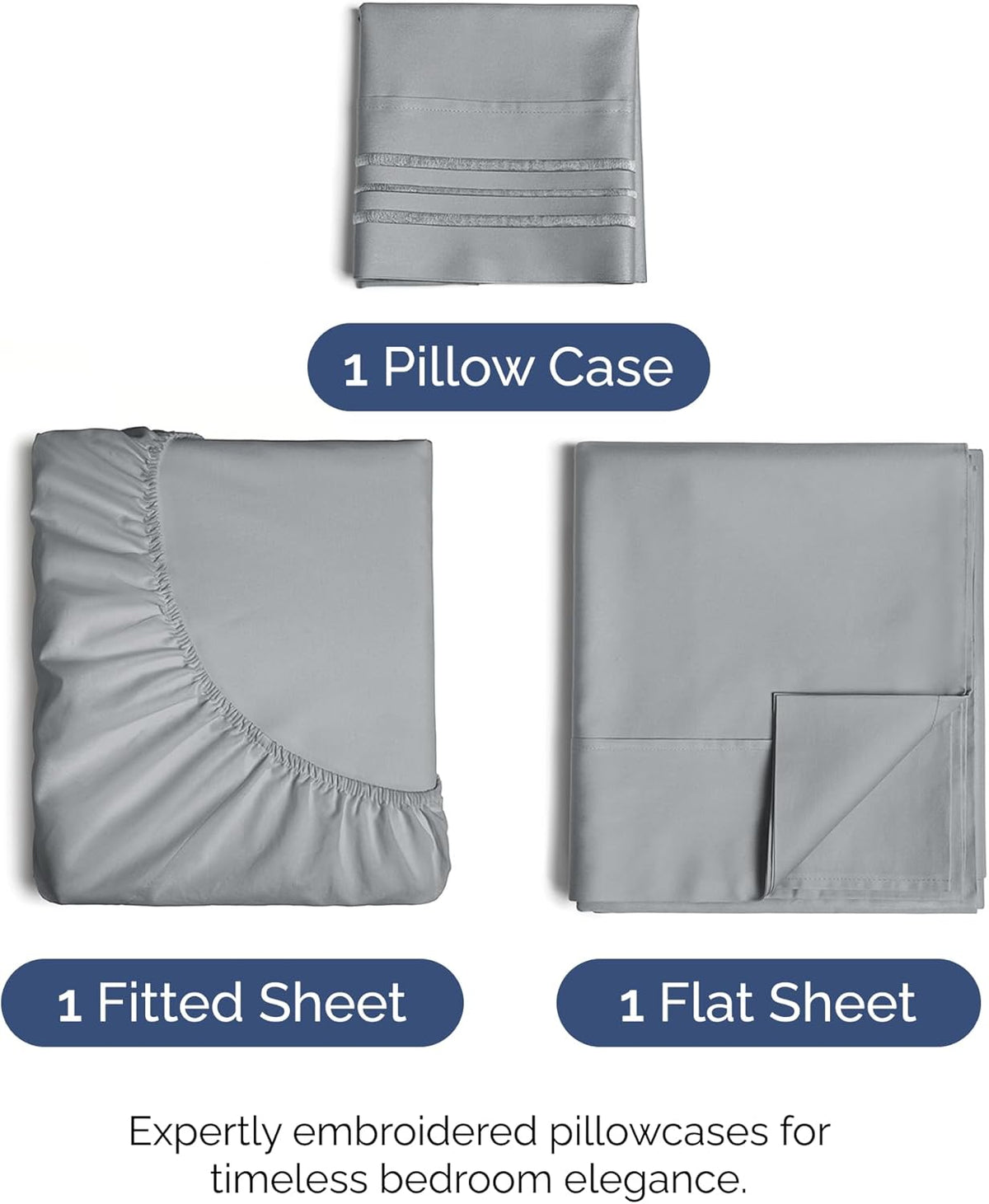 Steel Blue Twin Size 3-Piece Sheet Set by [Brand Name] - Comfy, Breathable & Cooling Luxury Bedding