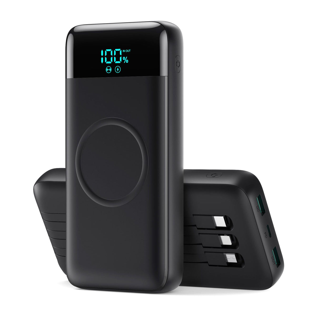 Wireless Portable Charger 40800mAh with 3 Built-in Cables,7-in-1 15W Wireless Charging Power Bank,25W PD QC 4.0 Fast Charging USB C Travel Essentials Battery Pack for iPhone 17/16/15/14,Galaxy,Android