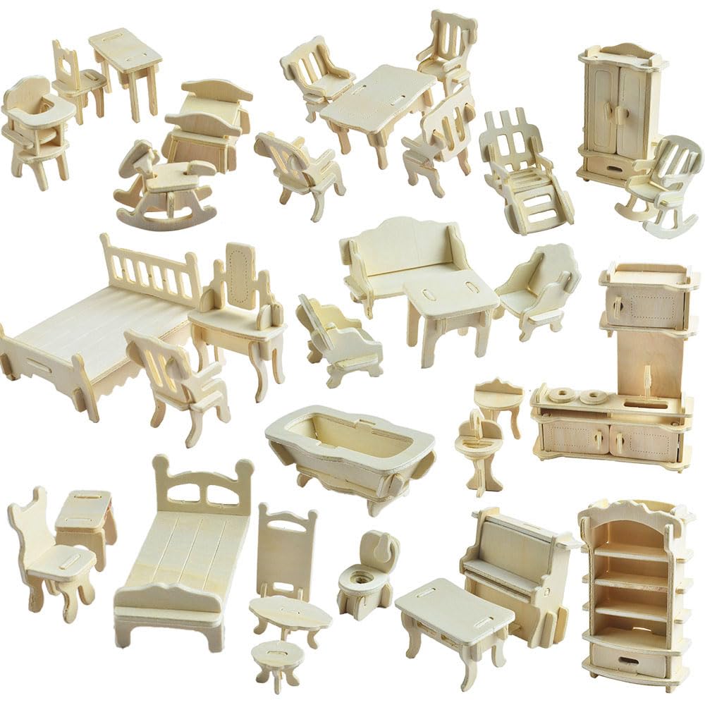 NWFashion 1:20 Scale Wooden Piecese 34Sets Furnitures for Dollhouse(Furniture Sets)