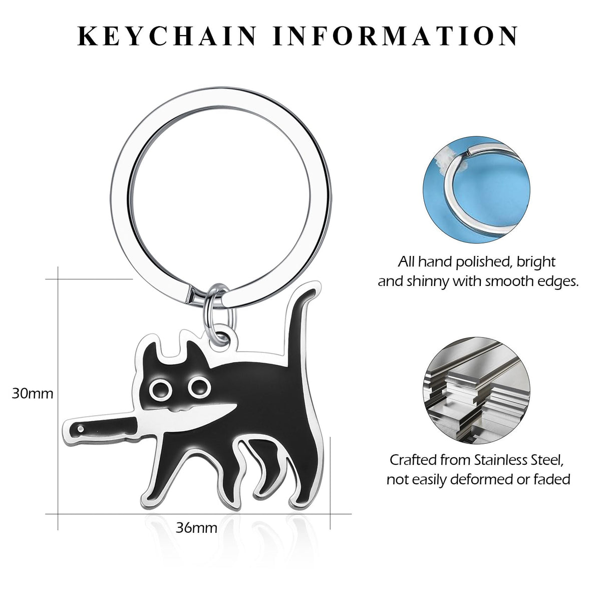 JEWAB Cute Black Cat Keychain for Women Men, Cool Stuff Cats Lover Gifts Ideas For Women, Funny Cat Keychain Decor Halloween Gifts Basket Stuffers Christmas Birthday