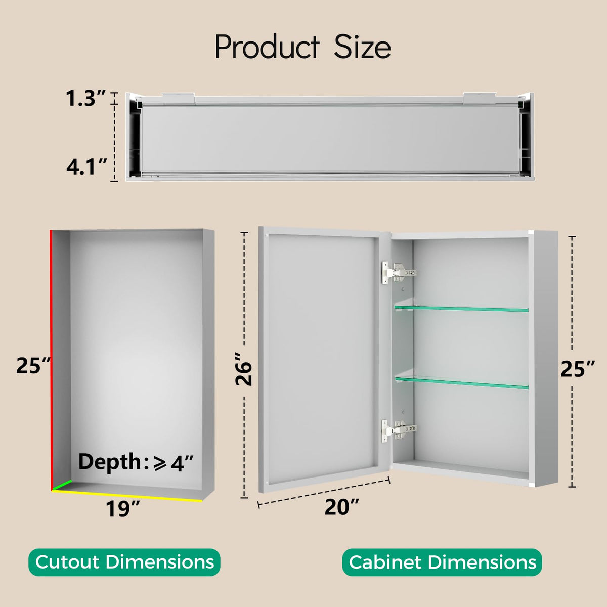 BROBIG 20 x 26 Medicine Cabinet Mirror, Moisture-Proof Aluminum Bathroom Medicine Cabinet with Mirror, Bathroom Mirror Cabinet with Adjustable Shelves, DTC Hinges, Recessed/Surface-Mounted