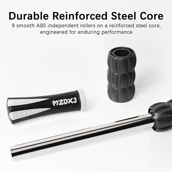 Muscle Roller Stick for Athletes - Deep Tissue Fascia Blaster & Roller Massager for Myofascial Pain Relief - Handheld Physical Therapy & Recovery Tool(White black-18 inch)