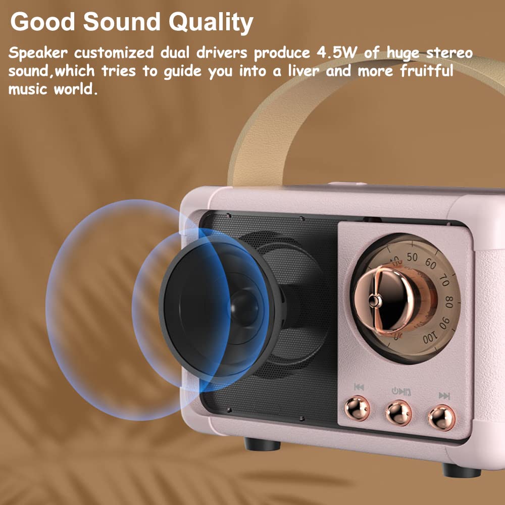 Baolira Retro Bluetooth Speaker, Portable Wireless Speaker with Crystal Clear Stereo Sound Rich Bass, Best Birthday Gifts Ideas for Women Teenage (Pink)