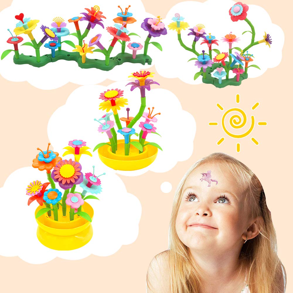 VERTOY Flower Garden Building Toy Set for 3, 4, 5, 6 Year Old Girls, STEM Educational Activity Games and Girls Birthday Gift for Age 3+ yr Toddlers and Kids, 143 pcs