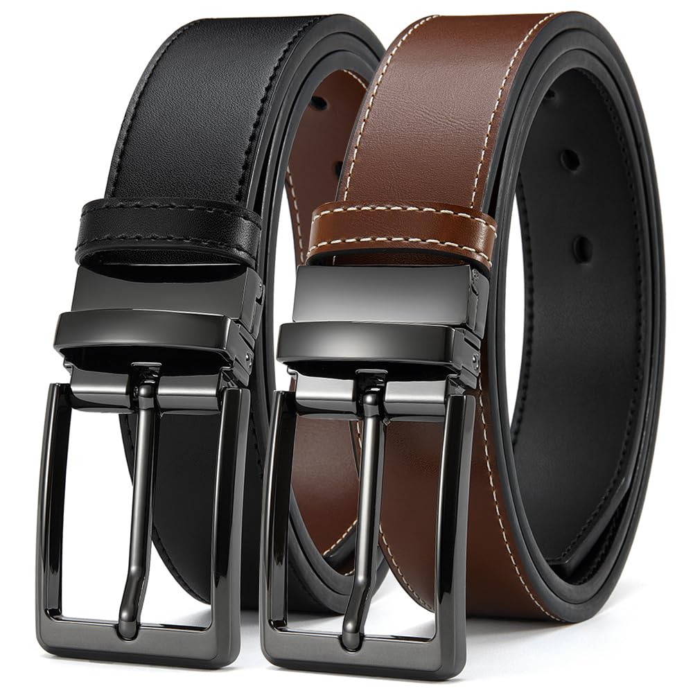 DOOPAI Reversible Leather Belt for Men 1.25" - Dual Sided Dress and Casual Belt, Trim to Fit, 2 Styles in One Belt