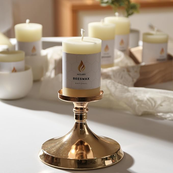 6PCS Beeswax Pillar Candles,Large Handmade Pure Beeswax Candle,Long Lasting Burn Time，Unscented Smokelessï¼? * 3",20H, White
