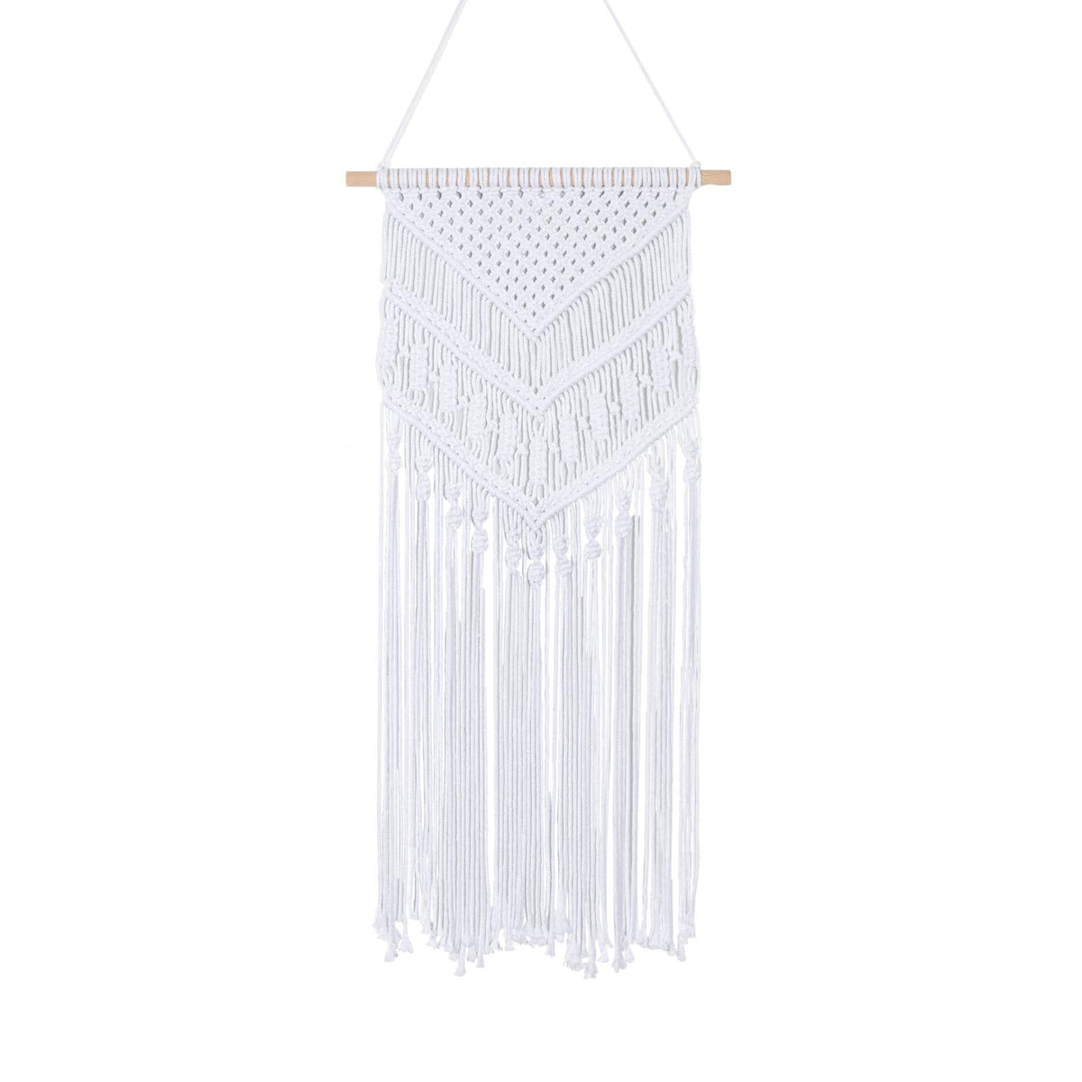 RLoncomix Macrame Wall Hanging Boho Art Hand Woven Geometric Tassel Chic Home Apartment Dorm Room Nursery Party Decoration, White, 16x30 Inches