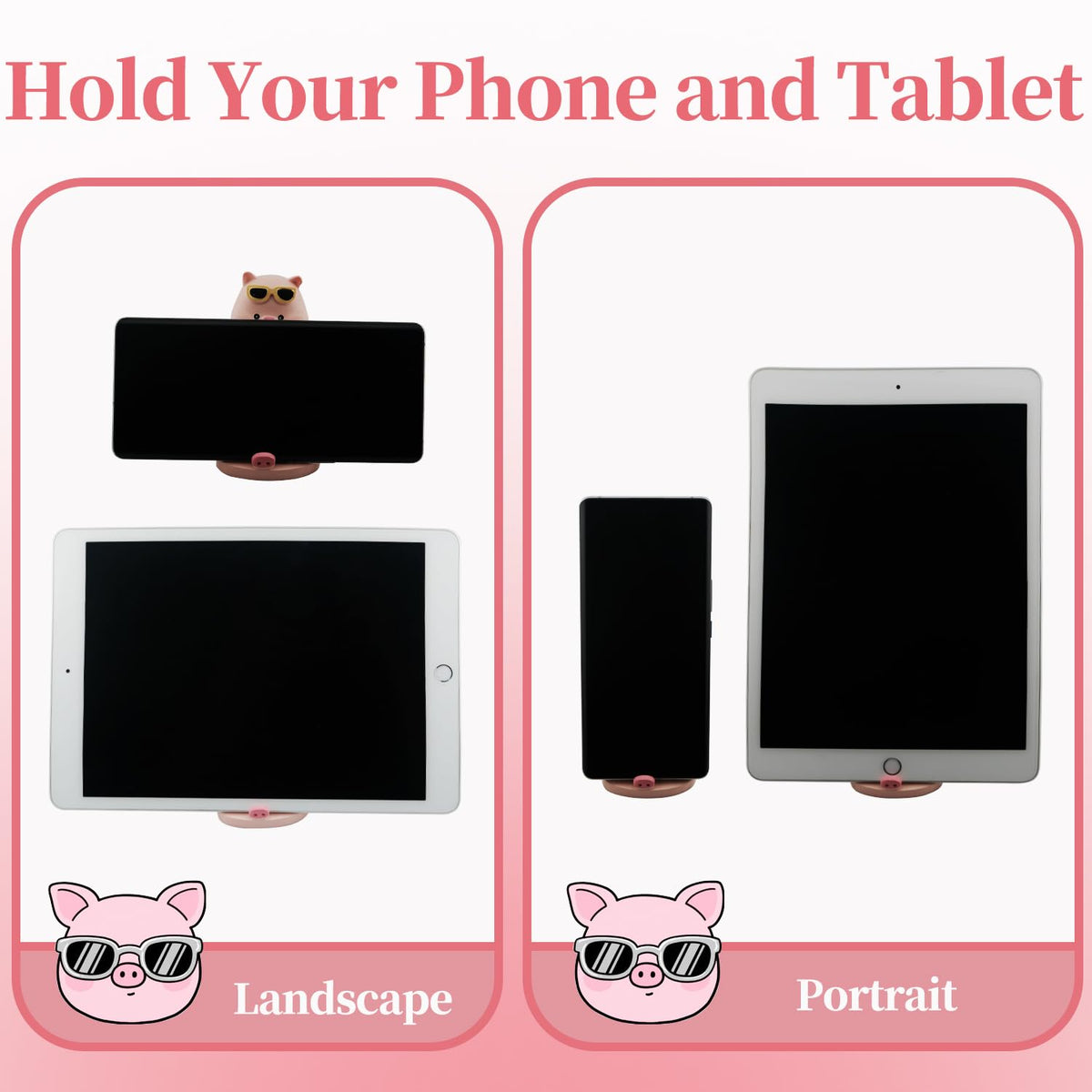 Meroqeel Cartoon Pig Cell Phone Stand for Desk, Cute Pig Strawberry Statue Phone Holder for Lovely Women Girls, Desktop Animal Figurine Mount for iPhone iPad Office Tablet Accessories Gifts, Pink