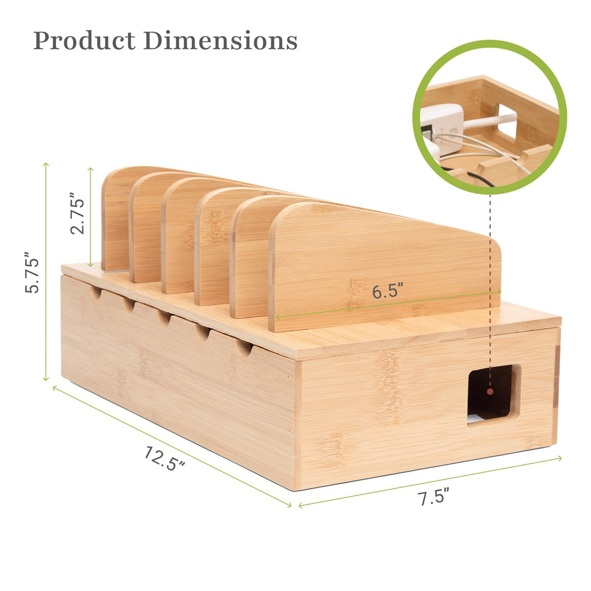 Prosumer's Choice Wooden Charging Station Organizer - 5-Port Base for Phones, Tablets and Laptops - Multi-Device Docking Station with Removable Divider Slots - Cord Box with Cable Management - Bamboo