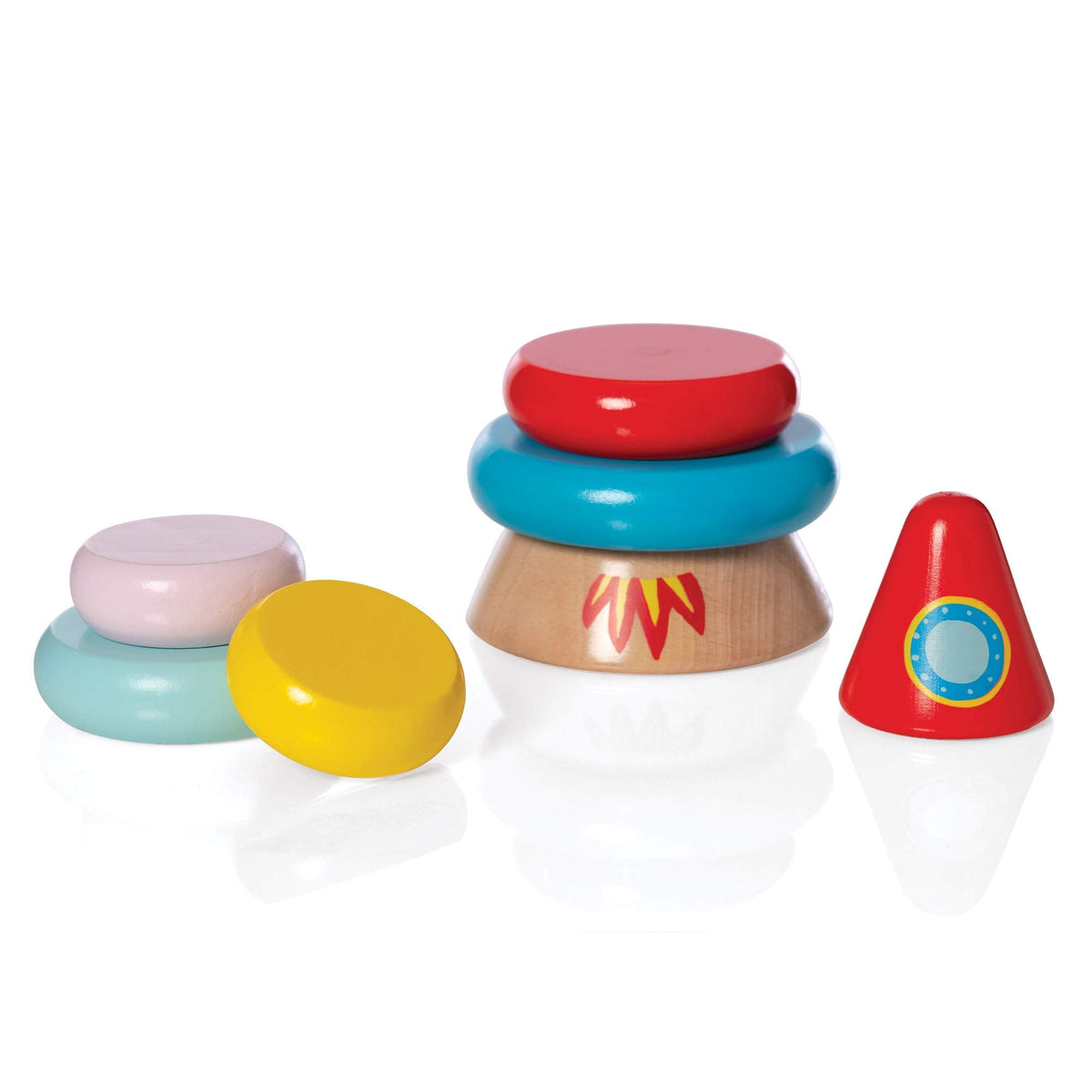 Manhattan Toy Stacker Rocket Baby and Toddler 7 Piece Magnetic Wooden Stacking Toy Set