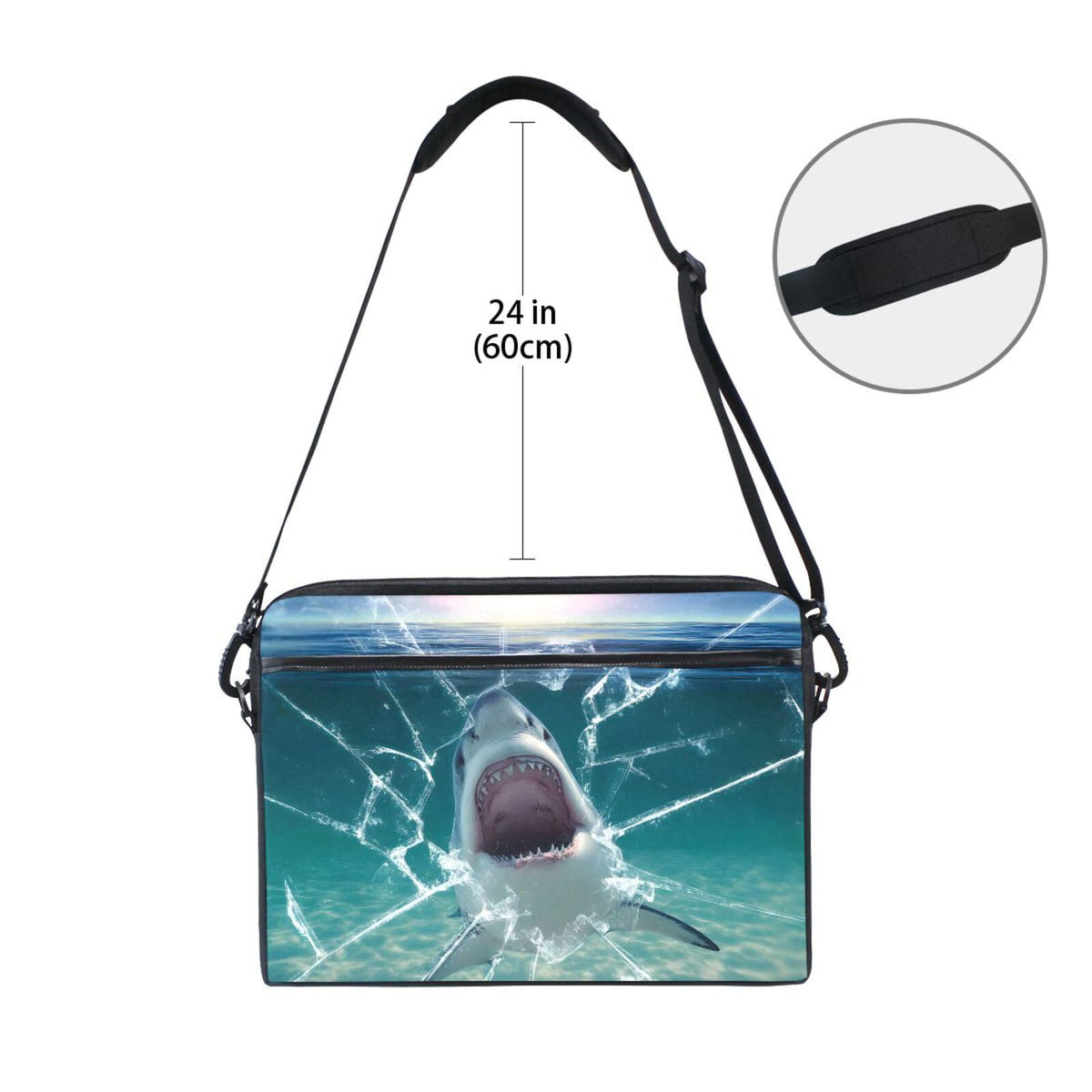 MRMIAN ALAZA Abstract Underwater Big Mouth Shark 15 inch Laptop Case Shoulder Bag Crossbody Briefcase for Women Men Girls Boys with Shoulder Strap Handle, Back to School Gifts