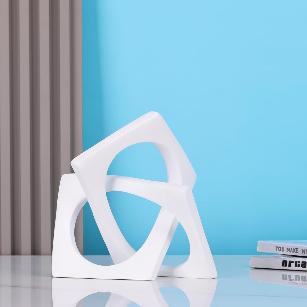 Modern Geometric Sculpture White Knot Statue Decor, Home Bookcase Centerpiece Jax Decorative, Tabletop Sculpture and Figurines, for Home Decor Accent Cube Ornaments