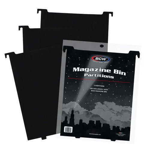 BCW Magazine & Document Bin Partitions - 3 Pack | Smooth Black Plastic Finish, Works With Adhesive Labels | Magazine Dividers Fit Magazine & Document Bin | Magazine Storage Accessories