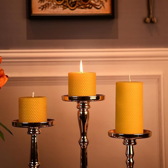 Beeswax Pillar Candle - 3×6 in Handmade Pure Beeswax Rolled Candle for Gift & Home Decor