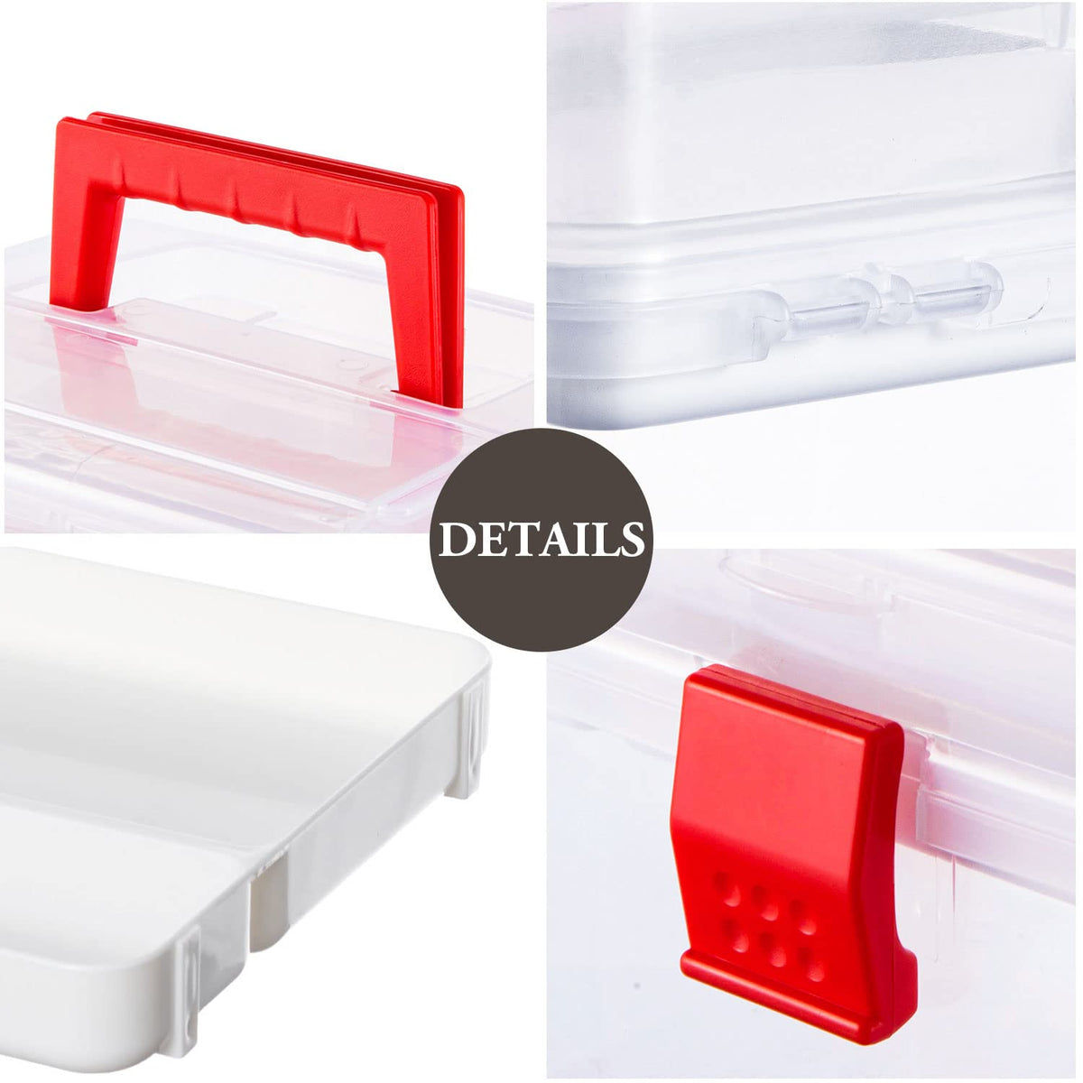 MyGift 10 Inch Premium Clear First Aid Bin with Detachable Tray and Quick Access Top Lid Flap, Portable Emergency Kit, Medical Supply Travel Tote, Medicine Storage Box Container (Red)