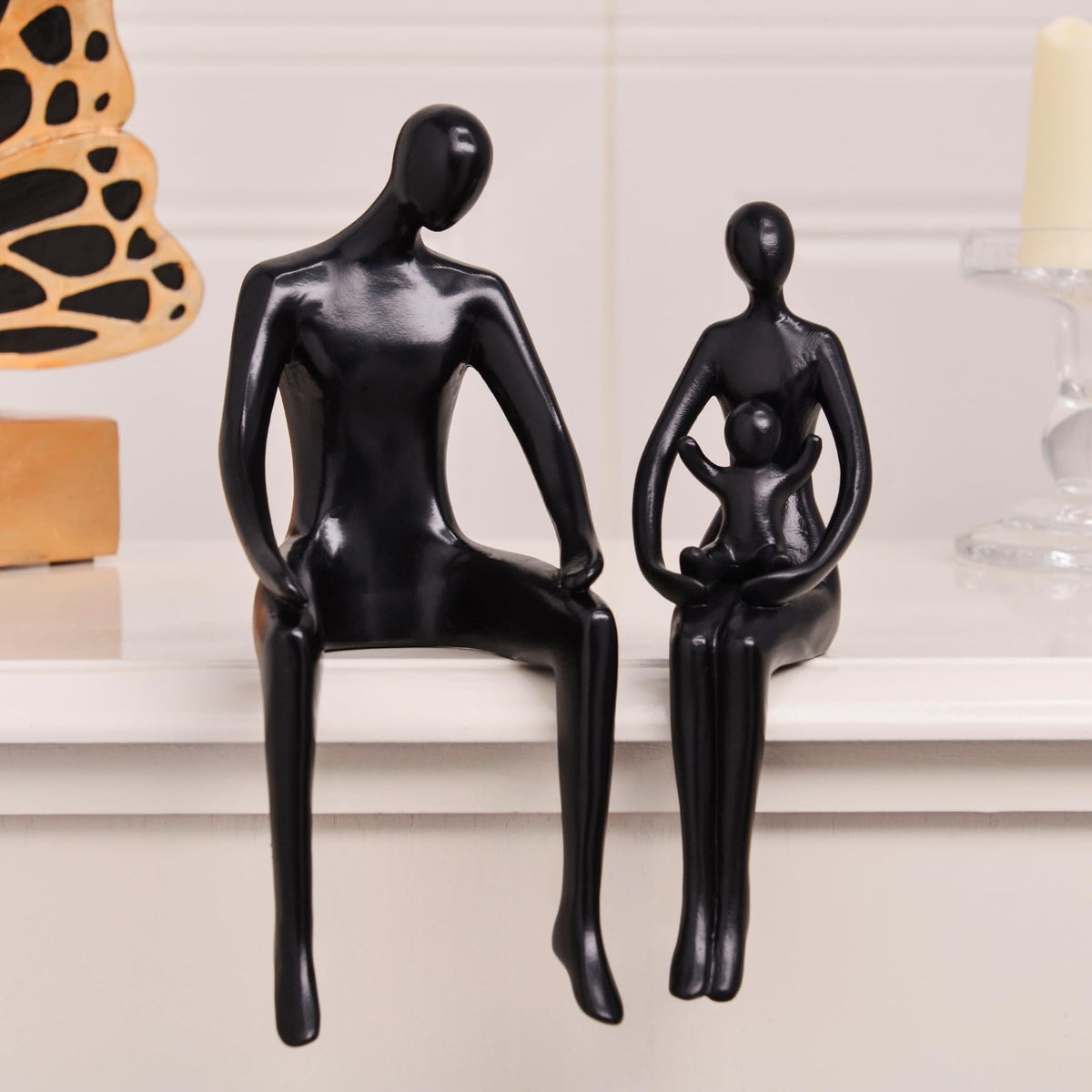 Quoowiit Black Bookshelf Decor Family Sculpture, Abstract Art Ornament Coffee Table Decor, Modern Aesthetic Family Figurine Decoration for Home Office Shelf Table Desk Living Room Set of 3
